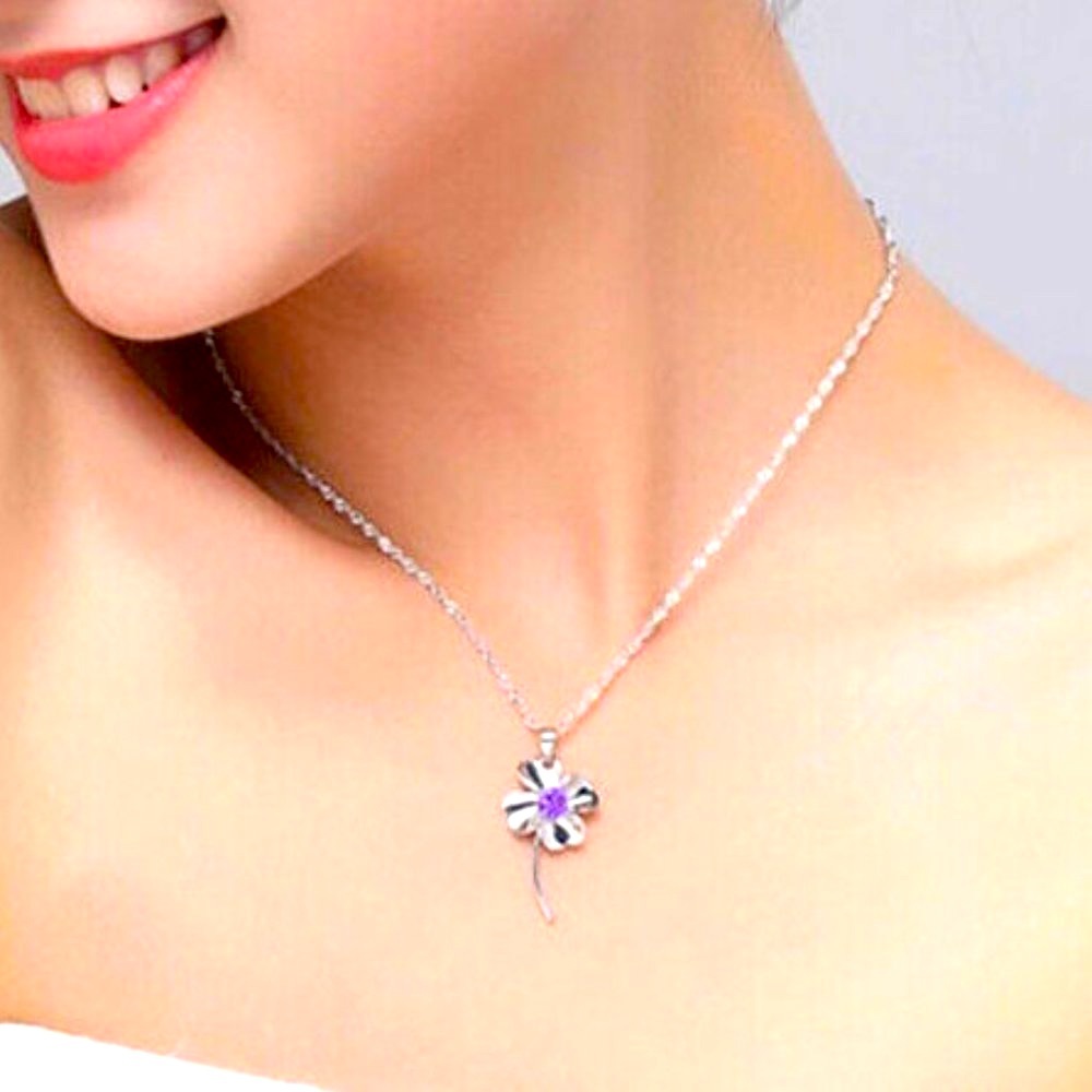 NEW Gorgeous 925 Silver Amethyst Flower Necklace - Picture 2 of 2
